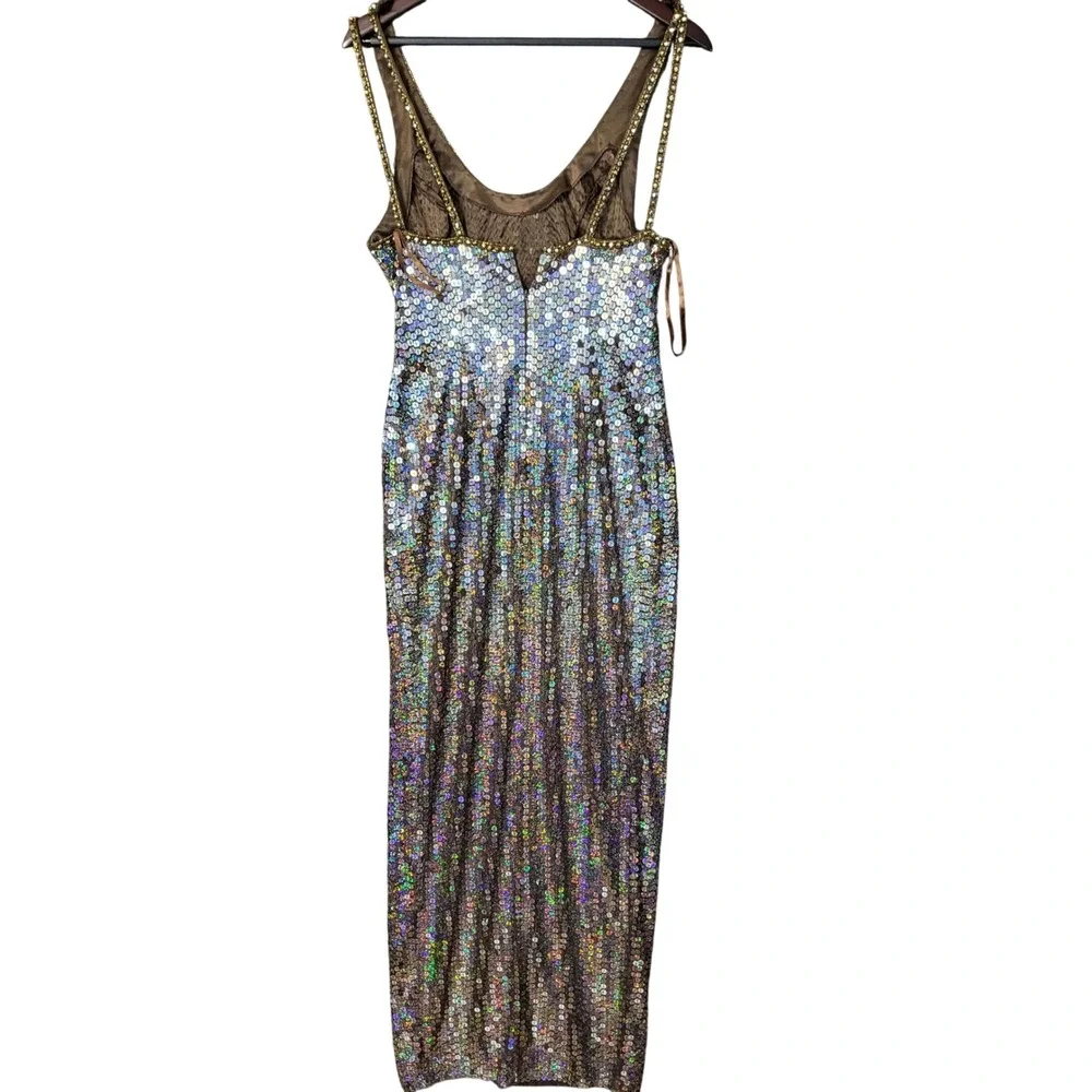Niteline Della Roufogali Vintage Holographic Sequin Gown Brown‎ Bronze Size 6